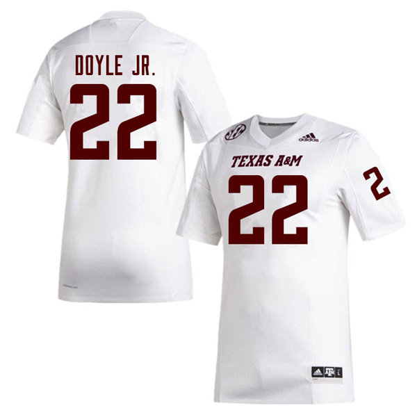 Mens Texas A&M Aggies #22 Antonio Doyle Jr. Adidas 2020 White College Football Game Jersey