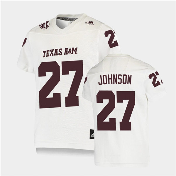 Mens Texas A&M Aggies #27 Antonio Johnson Adidas White Football Game Jersey