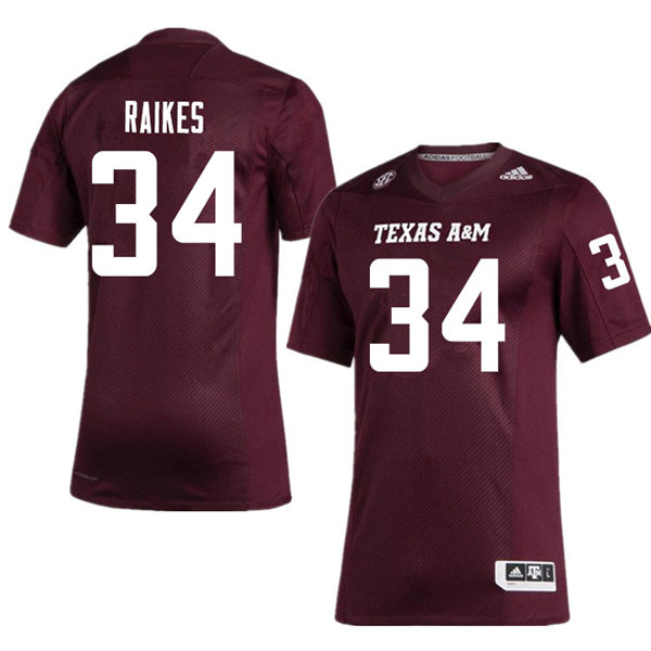 Mens Texas A&M Aggies #34 Isaiah Raikes Adidas 2020 Maroon College Football Game Jersey