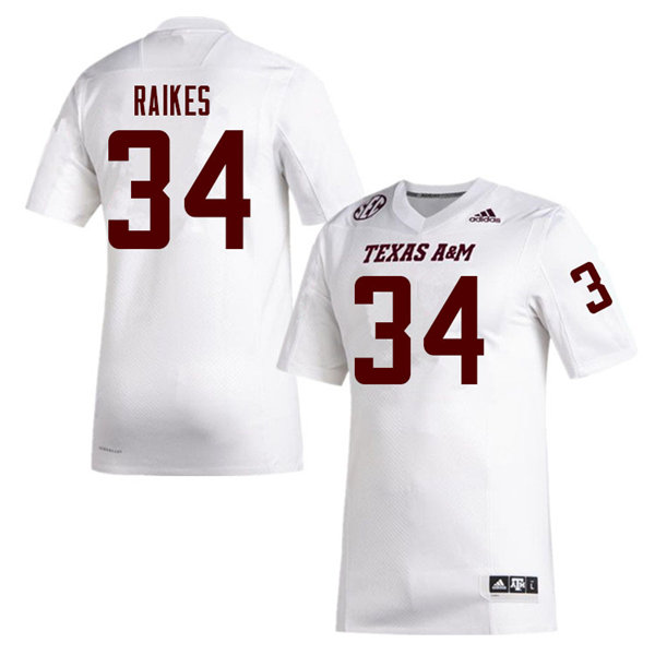Mens Texas A&M Aggies #34 Isaiah Raikes Adidas 2020 White College Football Game Jersey