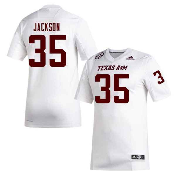 Mens Texas A&M Aggies #35 McKinnley Jackson Adidas 2020 White College Football Game Jersey