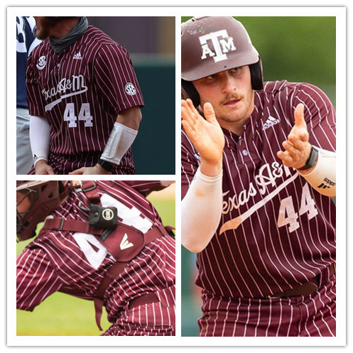 Mens Texas A&M Aggies #44 Mikey Hoehner Adidas Red Pinstripe College Baseball Game Jersey