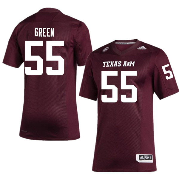 Mens Texas A&M Aggies #55 Kenyon Green Adidas 2020 Maroon College Football Game Jersey