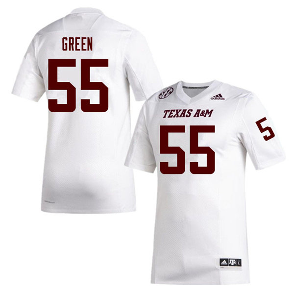 Mens Texas A&M Aggies #55 Kenyon Green Adidas 2020 White College Football Game Jersey