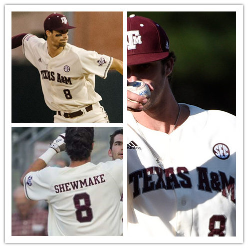 Mens Texas A&M Aggies #8 Braden Shewmake Adidas 2017 Cream Button College Baseball Jersey 