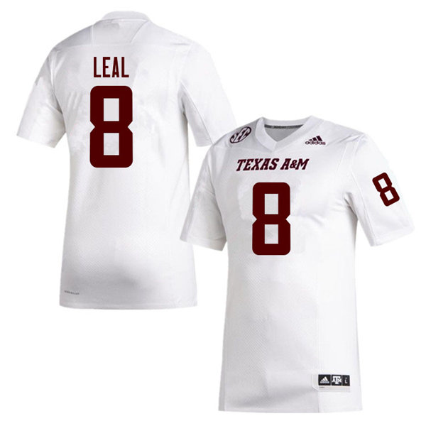 Mens Texas A&M Aggies #8 DeMarvin Leal Adidas 2020 White College Football Game Jersey