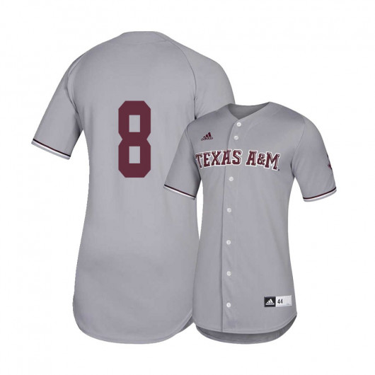 Mens Texas A&M Aggies #8 Logan Sartori Adidas Gray Baseball Jersey