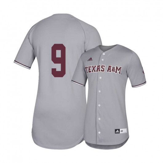 Mens Texas A&M Aggies #9 Zach DeLoach Adidas Gray Baseball Jersey