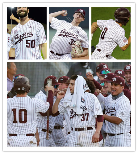 Mens Texas A&M Aggies Custom Asa Lacy Nick Banks ryce Blaum Will Frizzell Ray Alejo Adidas 2021 White Pinstripe College Baseball Game Jersey 