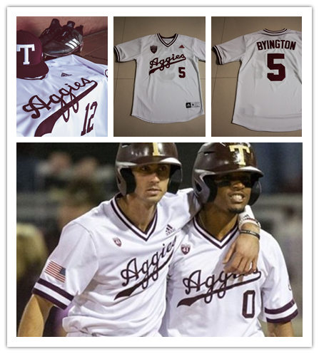 Mens Texas A&M Aggies Custom Bryce Miller Nathan Dettmer Zach DeLoach Logan Sartori Adidas White Pullover Aggies Baseball Jersey 