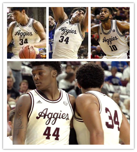 Mens Texas A&M Aggies Custom Jaxson Robinson Everett Vaughn Luke McGhee Javonte Brown Adidas White Aggies Basketball Jersey 