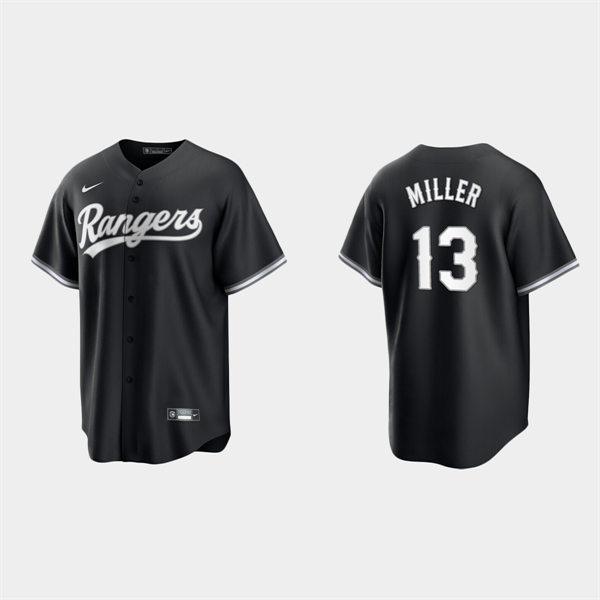 Mens Texas Rangers #13 Brad Miller Nike Black White Collection Jersey