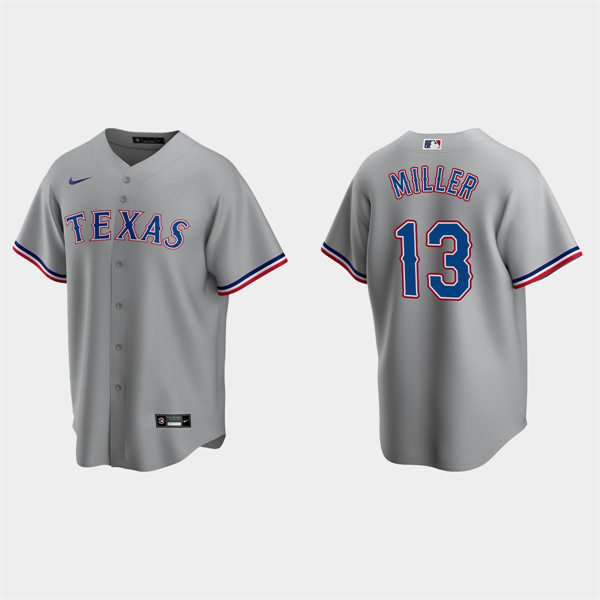 Mens Texas Rangers #13 Brad Miller Nike Grey Road Player Jersey