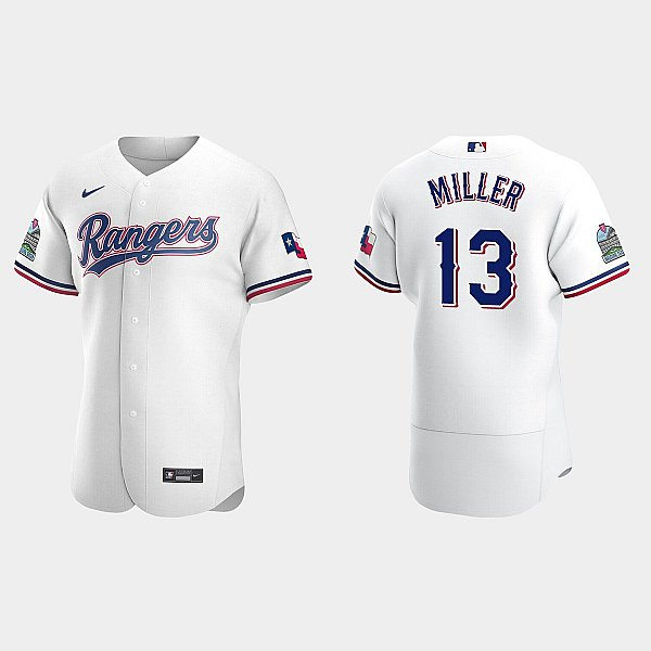 Mens Texas Rangers #13 Brad Miller Nike White Home FlexBase Player Jersey