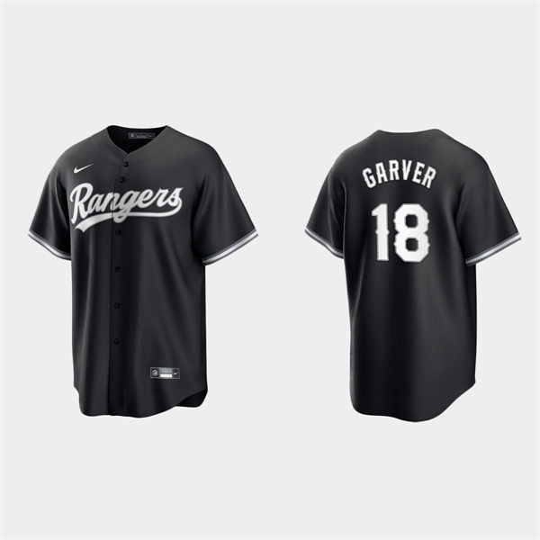Mens Texas Rangers #18 Mitch Garver Nike Black White Collection Jersey
