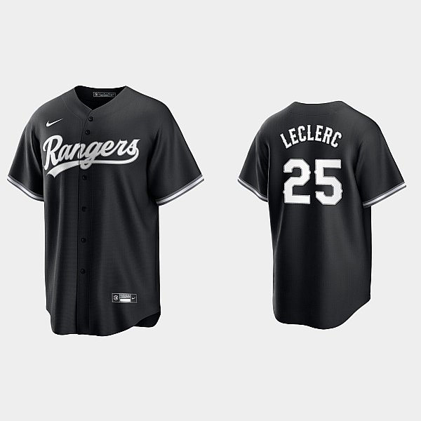 Mens Texas Rangers #25 Jose Leclerc Nike Black White Collection Jersey