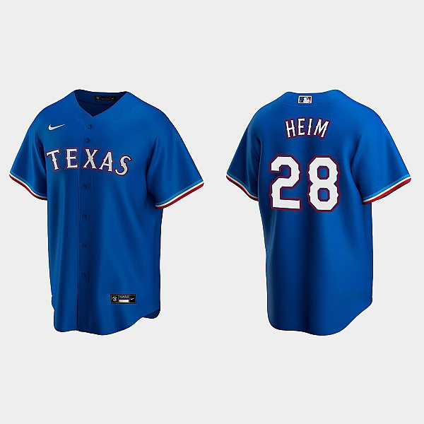 Mens Texas Rangers #28 Jonah Heim Nike Royal Alternate CoolBase Player Jersey