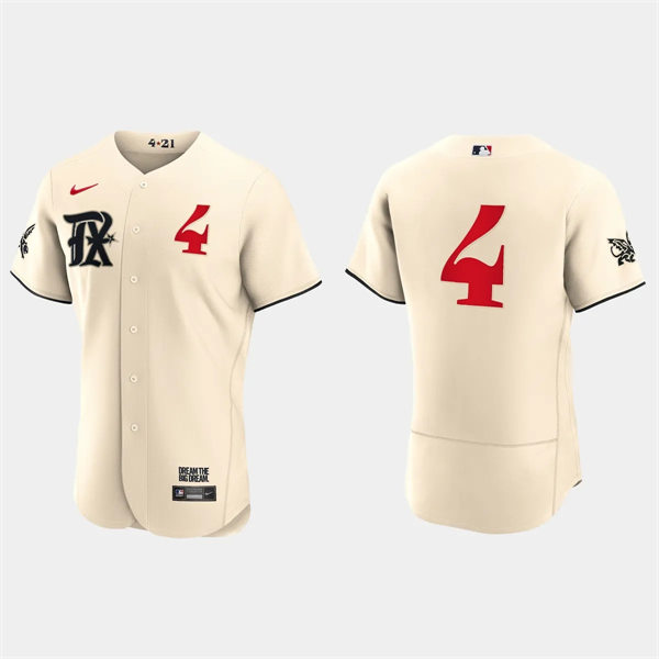 Mens Texas Rangers #4 Robbie Grossman Cream 2023 City Connect Authentic Jersey Cream