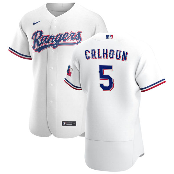 Mens Texas Rangers #5 Willie Calhoun Nike White Home FlexBase Player Jersey