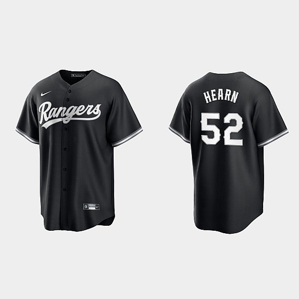 Mens Texas Rangers #52 Taylor Hearn Nike Black White Collection Jersey