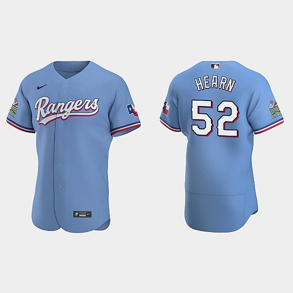 Mens Texas Rangers #52 Taylor Hearn Nike Light Blue Alternate Authentic Jersey