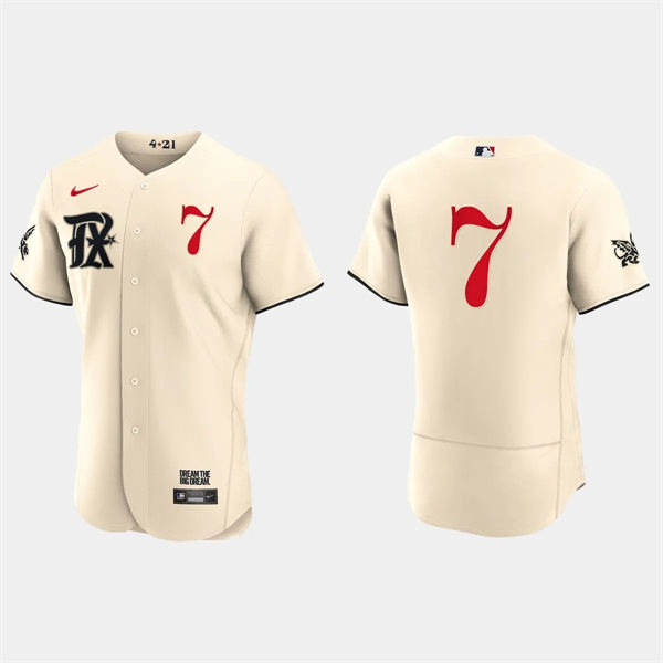 Mens Texas Rangers #7 Ivan Rodriguez Cream 2023 City Connect Authentic Jersey Cream