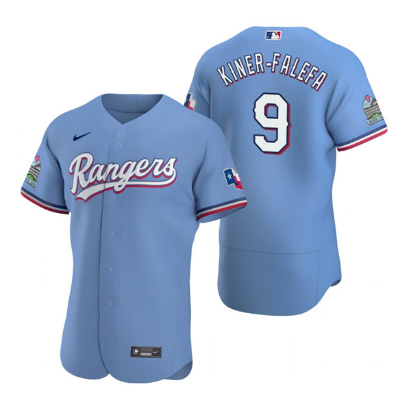 Mens Texas Rangers #9 Isiah Kiner-Falefa Nike Light Blue Alternate FlexBase Player Jersey