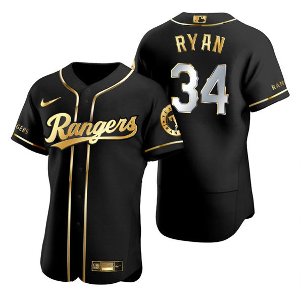 Mens Texas Rangers Retired Player #34 Nolan Ryan Nike Black Golden Edition Authentic Jersey
