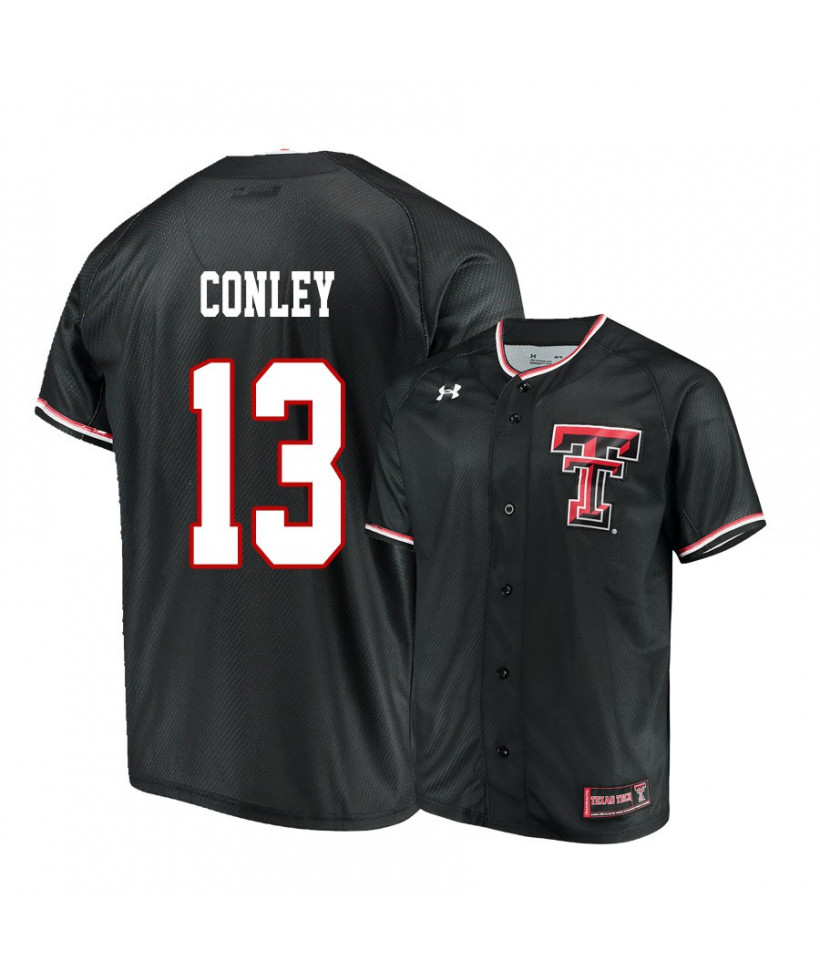 Mens Texas Tech Red Raiders #13 Cal Conley Black Under Armour College Baseball Game Jersey 