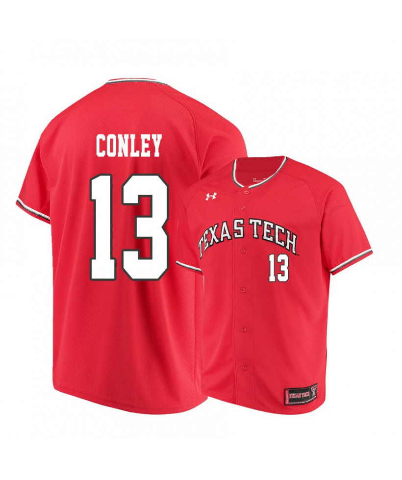 Mens Texas Tech Red Raiders #13 Cal Conley Red Under Armour College Baseball Game Jersey 