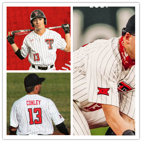 Mens Texas Tech Red Raiders #13 Cal Conley White Pinstripe Under Armour College Baseball Game Jersey 