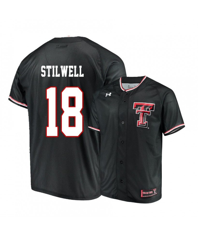 Mens Texas Tech Red Raiders #18 COLE STILWELL Black Under Armour College Baseball Game Jersey 