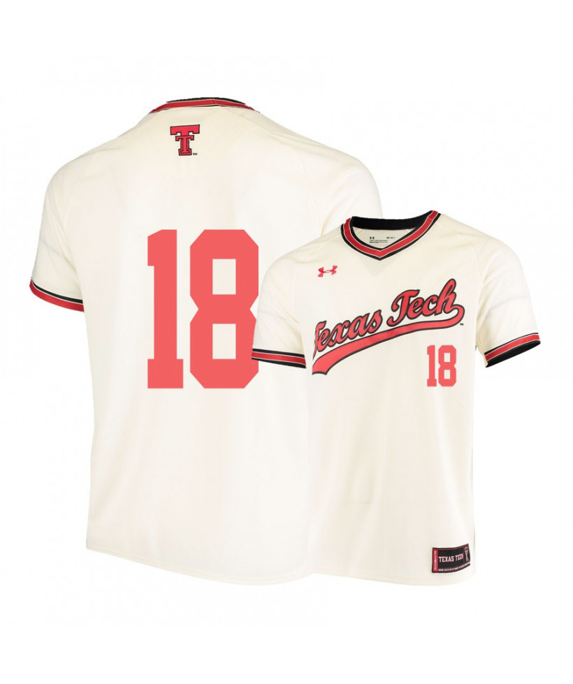 Mens Texas Tech Red Raiders #18 COLE STILWELL Cream Pullover Under Armour Performance Throwback College Baseball Jersey 
