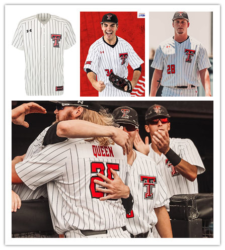 Mens Texas Tech Red Raiders Custom Brian Klein Josh Jung Jace Jung Cal Conley Dru Baker Patrick Monteverde White Pinstripe Under Armour Baseball Jersey 