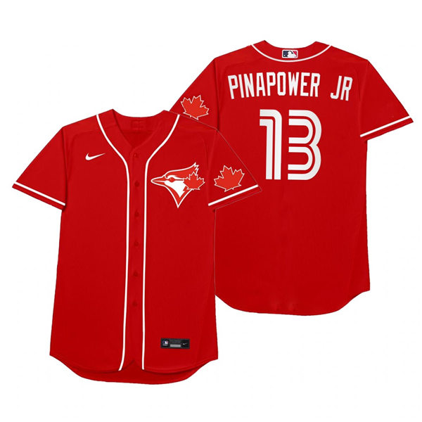 Mens Toronto Blue Jays #13 Lourdes Gurriel Jr. Nike Red 2021 Players' Weekend Nickname Pinapower Jr Jersey