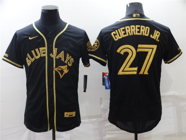 Mens Toronto Blue Jays #27 Vladimir Guerrero Jr. Nike Black Golden Edition Stitched Jersey