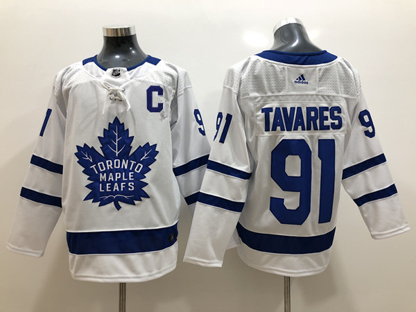 Mens Toronto Maple Leafs #91 John Tavares adidas Away White Player Jersey Stitched