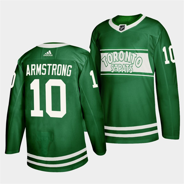 Mens Toronto Maple Leafs Retired Player #10 George Armstrong adidas Green 2022 St. Patricks Day Jersey Stitched