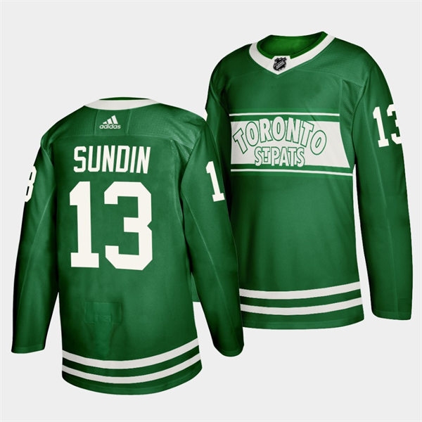 Mens Toronto Maple Leafs Retired Player #13 Mats Sundin adidas Green 2022 St. Patricks Day Jersey Stitched