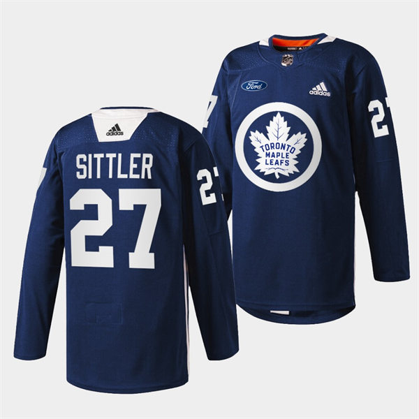 Mens Toronto Maple Leafs Retired Player #27 Darryl Sittler adidas Navy Primary Logo Warm Up Jersey Stitched
