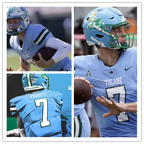 Mens Tulane Green Wave #7 Michael Pratt Nike Blue College Football Game Jersey