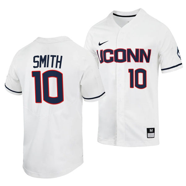 Mens UConn Huskie #10 David Smith Nike White College Baseball Game Jersey