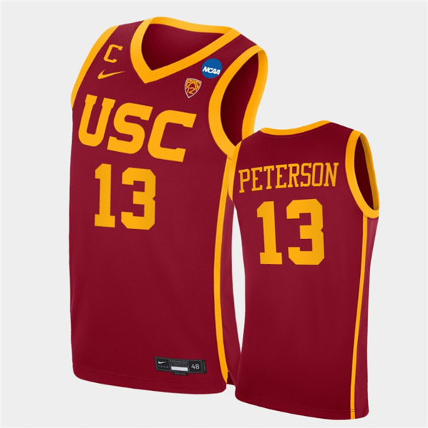 Mens USC Trojans #13 Drew Peterson Nike Cardinal College Basketball Jersey 
