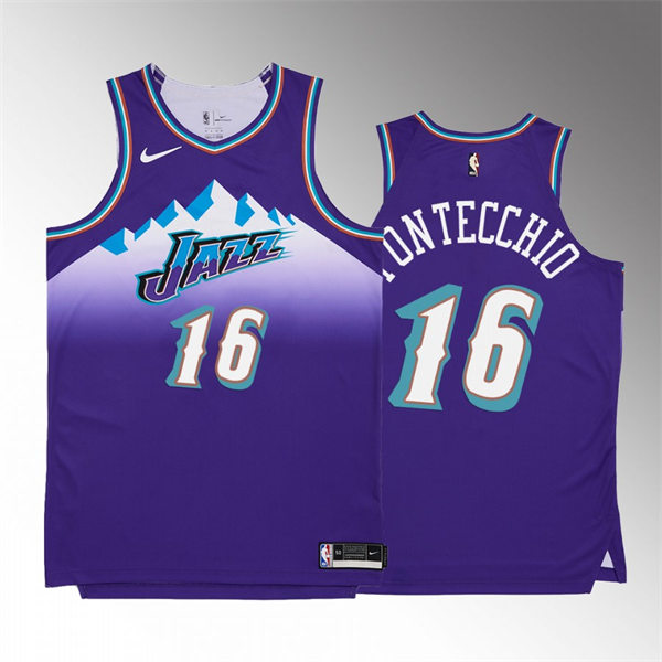 Mens Utah Jazz #16 Simone Fontecchio Purple Hardwood Classics Swingman Jersey