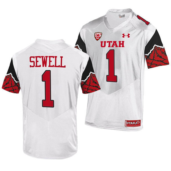 Mens Utah Utes #1 Nephi Sewell White Printing Pattern Sleeves College Football Game Jersey