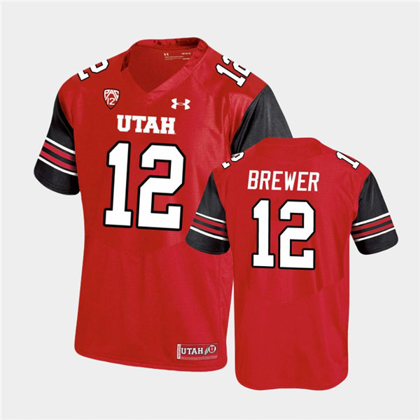 Mens Utah Utes #12 Charlie Brewer Under Armour Red stripe Sleeves Football Game Jersey