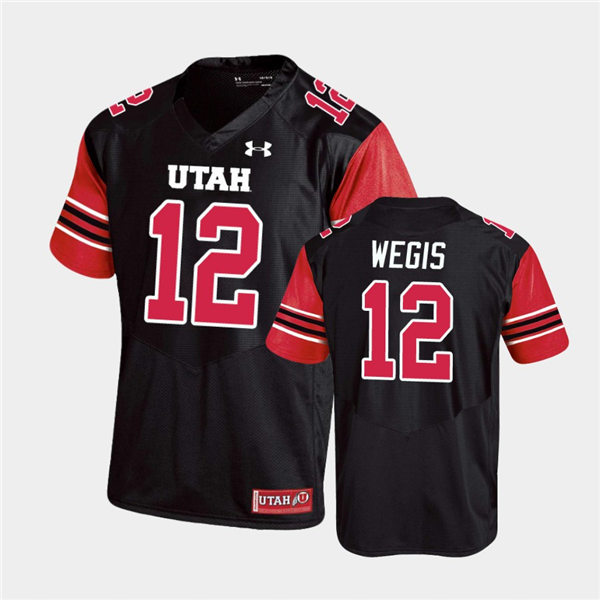 Mens Utah Utes #12 Tyler Wegis Under Armour Black stripe Sleeves Football Game Jersey