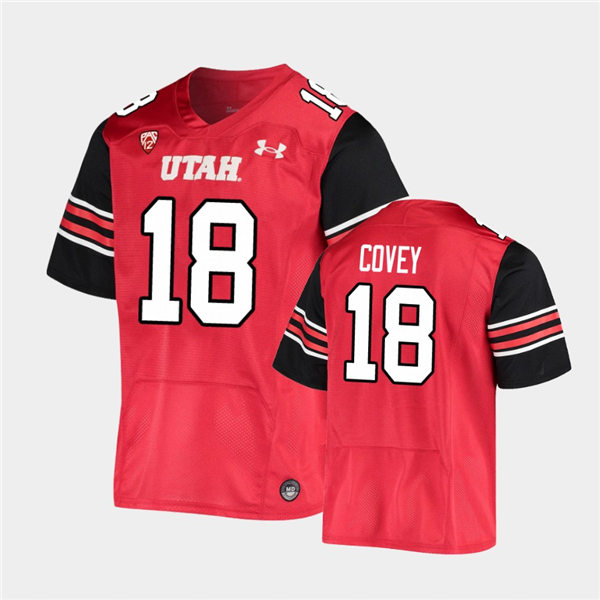 Mens Utah Utes #18 Britain Covey Under Armour Red stripe Sleeves Football Game Jersey