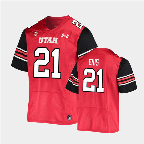 Mens Utah Utes #21 Solomon Enis Under Armour Red stripe Sleeves Football Game Jersey