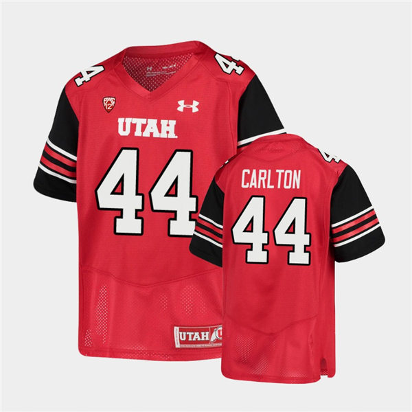 Mens Utah Utes #44 Xavier Carlton Under Armour Red stripe Sleeves Football Game Jersey